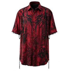 Customized Design Gothic Men's Regular Fit Turndown Collar Jersey Fabric Shirt Yellow Solid Chains Ripped Hem Streetwear Style - Product Image 5