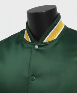 Veste universitaire unie en satin vert foncé, veste de baseball personnalisée en satin, fabricant de vestes bomber en gros, OEM, marque privée - Product Image 4