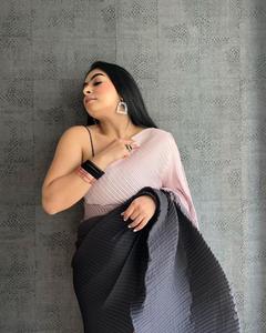 Elegante diseñador de Bollywood multicolor Georgette Crush Sari Chic aspecto étnico exclusivo último Indian Boutique Nx en Stock - Product Image 3