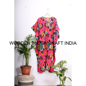 Caftán estilo bohemio de algodón hecho a mano para mujer, estampado Floral tejido hasta el suelo, fiesta/informal/ropa de dormir, opciones cortas sexis naturales - Product Image 3