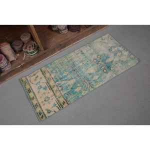 Alfombra de lana turca Vintage de 1,5x3,3 pies, verde, Beige, hecha a mano, gran área, rectángulo, Patchwork, respaldo de látex para decoración de habitación de pasillo - Product Image 5