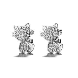 Orecchini Pendenti a Forma di Gatto in Argento Sterling con Cristalli, Eleganti Gioielli in Cristallo - Product Image 1