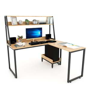 COD68047 L-Shaped Gaming <b>Computer</b> Desk Portable Adjustable Height Integrated Bookshelf for <b>Office</b> Use Hotels Made Durable Metal - Product Image 1