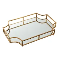 Plateau de service rectangulaire en métal doré fait main, miroir moderne, pour mariage, cosmétiques, parfums, bijoux, rangement, décoration d'intérieur