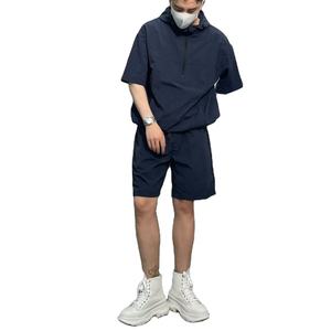 2024 survêtement en nylon personnalisé coupe-vent sweat à capuche zippé et short ensemble coupe-vent uni ensemble court coupe-vent hommes ensemble de survêtement coupe-vent - Product Image 2