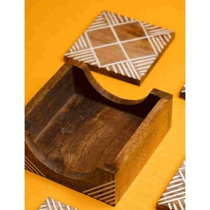 Dessous de verre à café incrusté d'os au design antique fabriqué à la main Dessous de verre incrusté d'os en bois naturel de qualité supérieure bien poli pour hôtel - Product Image 2