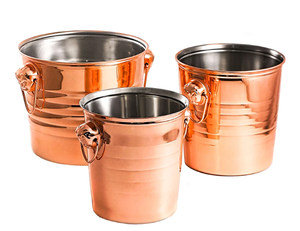 Juego de cubo de hielo redondo de Metal de acero inoxidable de latón AK de 3 en cobre acabado con ganchos laterales juegos únicos para accesorios de Bar - Product Image 1