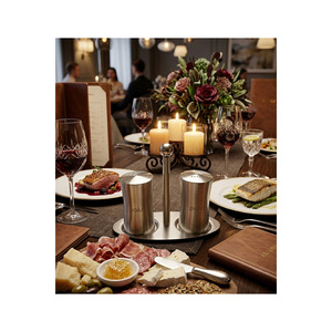 Ensemble salière et poivrière en acier inoxydable avec support, compatible lave-vaisselle, pour table - Product Image 2