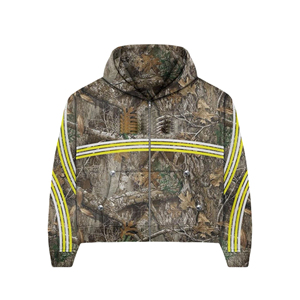 Pantalon de survêtement évasé à quatre rayures imprimé d'arbres de grande taille 400gsm personnalisé et ensembles de survêtement à capuche en U à fermeture éclair complète - Product Image 2