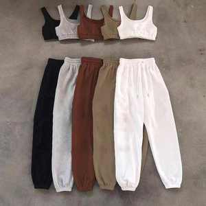 Conjunto de Joggers de Felpa de Algodón Cómodos para Mujer, con Logotipo Personalizado Bordado Vintage, de Alta Calidad, 2 Piezas, Top Corto y Pantalones con Botones de Encaje - Product Image 5