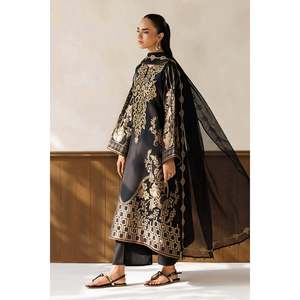 Ensemble 3 pièces pour femme en tissu satiné jacquard brodé 100% soie noir SF-4501 - Product Image 6