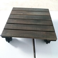 Chariot de jardin en bois à quatre roues avec pot de fleurs intégré, diamètre 300 mm, personnalisable OEM, capacité de charge 80 kg, déplacement facile, garantie 3 ans