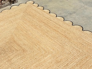 Solid Color Rectangle Jute Rug With Scalloped <b>Edge</b> Farmhouse Style Non-Slip <b>Rubber</b> Backing Living Room Area Rug - Product Image 4