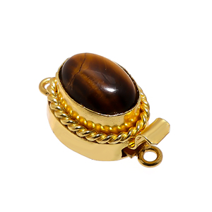 18K Gold Plated <b>Tiger</b> <b>Eye</b> Gemstone Box Clasp 1Strand 2Strand & 3Strand Oval Jewelry Making Clasp B620 26X15X10MM Size - Product Image 1