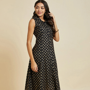 Conjuntos de Kurti para Mujer, Listos para Usar, Elegantes, Negros, de Algodón, Cuello en V, Sin Mangas, Corte en A, Premium, para Oficina, Casuales, a la Moda 2024, Étnicos - Product Image 1