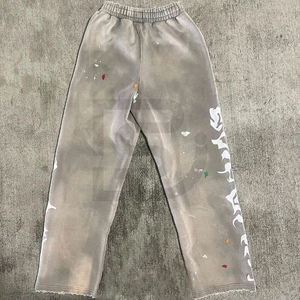 Pantalones con parche bordado con apliques personalizados, pantalones acampanados de algodón holgados lavados con ácido de lujo Vintage para hombre - Product Image 3