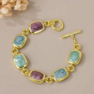 Vintage Hawaiian Colorful Crystal Bracelets Luxury 14K Gold Plated Personality Resin Charm Bracelet - Product Image 4