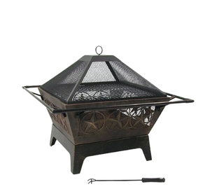 Foyer rond solide en métal noir de conception de maille grand foyer au bois rond fait sur commande extérieur avec le bâton de tisonnier de feu - Product Image 6