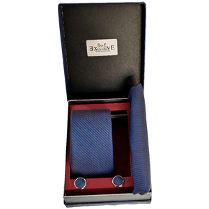 Blue <b>Navy</b> Striped Woven <b>Tie</b> Pocket Square Cufflink Set in Gift PU Leather Box <b>Navy</b> Blue False Collar Accessories - Product Image 3
