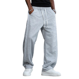 กางเกงวิ่งขาตรงผ้าฟลีซสีเทากางเกงของผู้ชายกางเกงของผู้ชายเอวแบบเฮฟวี่เวทผ้าคอตตอนผ้ายืดใส่สบาย - Product Image 1
