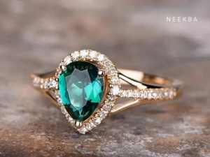 10*7mm poire coupe laboratoire émeraude bague de fiançailles émeraude à la main 925 bague en argent Sterling pluie goutte forme bague de mariage - Product Image 2