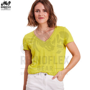 Camisetas de moda con cuello en V, tela ligera y cómoda, ropa de calle con estilo, ropa de moda moderna, camisetas con cuello en V para mujer - Product Image 2