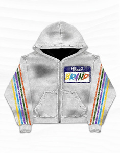 Vêtements personnalisés avec impression DTG, polaire brossé 100% coton, surdimensionné, respirant, extrêmement lourd, broderie, fermeture éclair pour homme - Product Image 3