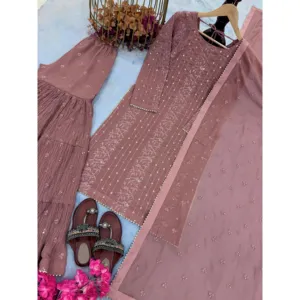 Conjunto de Top y Palazzo para Mujer de Diseñador con Dupatta Bordada Elegante - Product Image 3