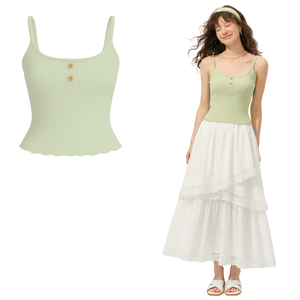 Camisole côtelée à col en V tendance, fines bretelles spaghetti, confortable, extensible, unie, 100% coton, respirante, haut de vêtement en vrac - Product Image 1