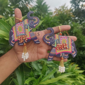 Colgantes hechos a mano Shubh Labh, colgante de pared de elefante, 2 uds., par de hermosos colgantes de trabajo bordados para decoración del hogar y la boda - Product Image 4