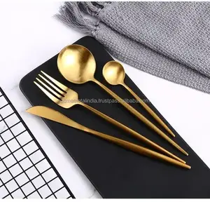 Newest Design Gold Color Plated Stainless Steel Spoon <b>Fork</b> <b>Knife</b> Set Elegant Flatware for Dining Tabletop at Wholesale Rate - Product Image 4
