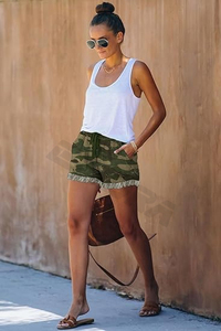 Pantalones cortos de verano de cintura alta para mujer, pantalones cortos de Yoga con decoración de logotipo personalizado transpirable, estilo Atlético Sexy informal para mujer con estampado - Product Image 4