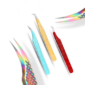 Pinces à épiler pour extensions de cils en acier inoxydable multicolores à haute élasticité, pointe en fibre, antistatiques, non corrosives - Product Image 1