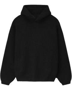 Sweat à capuche en tricot côtelé noir personnalisé pour homme, pull chaud d'hiver, manches longues, décontracté, streetwear, confort doux, haut tendance - Product Image 1