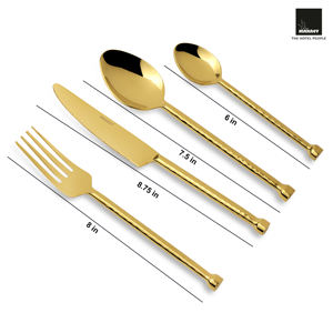 Gold Glossy Hammered Style Stainless Steel Flatware Set Complete Spoon <b>Fork</b> <b>Knife</b> for Hotel Restaurant Party Use - Product Image 4