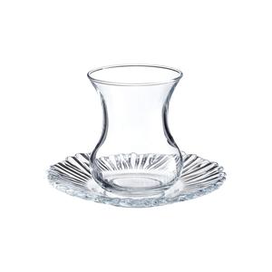Aurora 12 pezzi Set da tè. Tazza di tè in vetro e piattino per il tè. Paşabahçe bicchiere di tè.