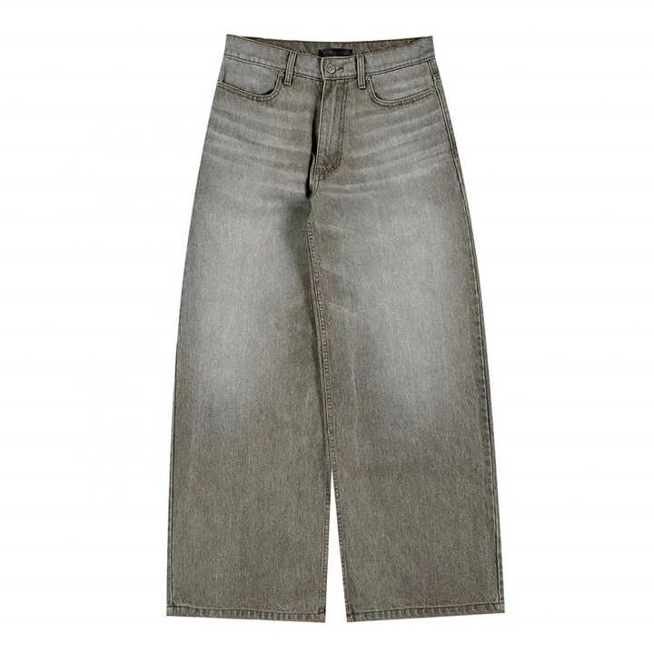 Custom Men 100% Cotton Denim Material Custom Made Baggy Pants Streetwear Mens Wide Leg men's pants, straight, curved striped OEM