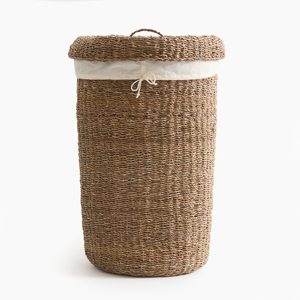 Cesto de ropa plegable de hierba marina, cestas de ropa de hierba marina natural, cesto de paja plegable hecho a mano - Product Image 1