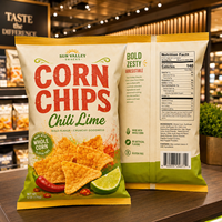 Sachet personnalisé à scellage arrière pour chips de maïs, emballage anti-humidité et anti-lumière pour snacks croustillants, conservation longue durée