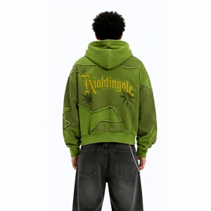 Sweat à capuche oversize personnalisé effet vieilli en molleton épais patchwork streetwear à épaules tombantes - Product Image 4