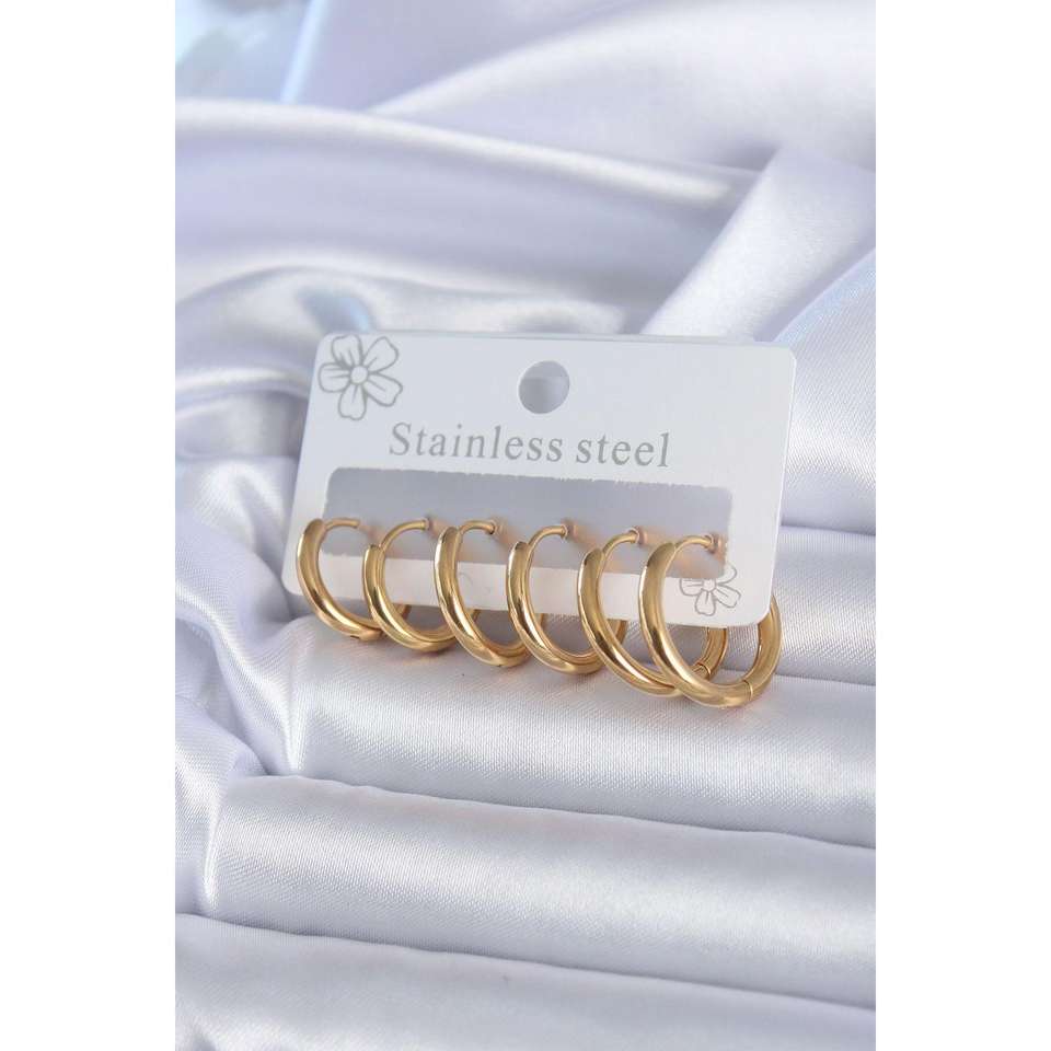 316L Steel Gold Color Hoop Model Women's Earring Set