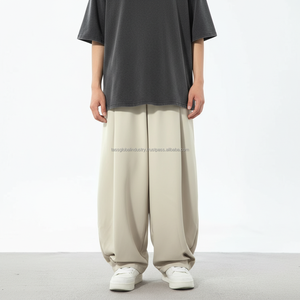 High Quality Customizable Men's Canvas Wide Leg <b>Trousers</b> Streetwear Loose Fit Lightweight <b>Elastic</b> Waist Pleated Casual Summer - Product Image 3