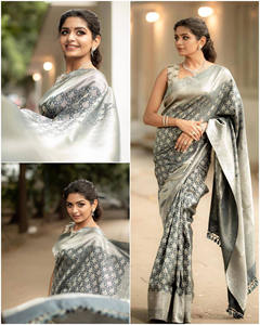 Vêtements de fête de mariage de luxe Créateur de mode Pure Banarasi Silver Zari Weaving Soft Silk Saree du fabricant indien - Product Image 6