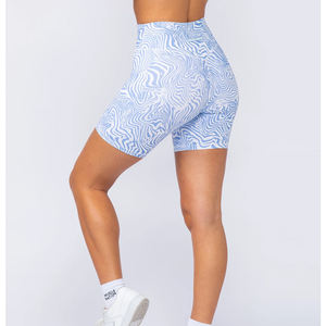 2025 White & Blue Contrast Color Good Supplier Made In Pakistan Newest Style Breathable Zero Rise Rib <b>Women</b> Yoga <b>Shorts</b> - Product Image 6