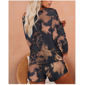 2025 calidad superior al por mayor mujeres baratas multicolor Swingy Tank camiseta y Tiedye Shorts Loungewear pijama conjunto - Product Image 4