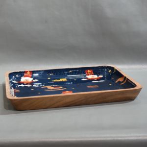 Bandeja de madera de mango única con patrón de regalo de Navidad y acabado brillante para una Decoración de mesa elegante y entretenimiento de temporada - Product Image 6