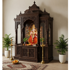 Big Size Traditional Modern Swaminarayan Temple <b>Mandir</b> Classic Carved Teak Wood Waterproof Dark Brown Handcrafted Hindu Puja USA - Product Image 1