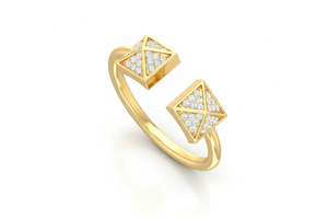 Modern Triangle And Square Open Cuff Diamond Gold Ring For Women Ideal For Trend Inspired Looks Party Dressing Everyday Jewelry - Product Image 3