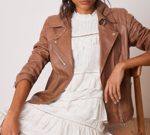 Chaqueta de Motociclista de Cuero PU Marrón con Cierre de Cremallera, Cuello Camisero, Manga Regular, Estilo Otoñal, Unisex - Product Image 1
