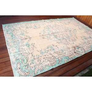 Alfombra Turca Vintage de 5.4x8.4 pies, Alfombra Azul con Diseño de Patchwork - Product Image 2